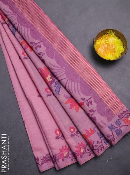 Jamdhani cotton saree pastel pink and purple with allover thread woven buttas and jamdhani pallu