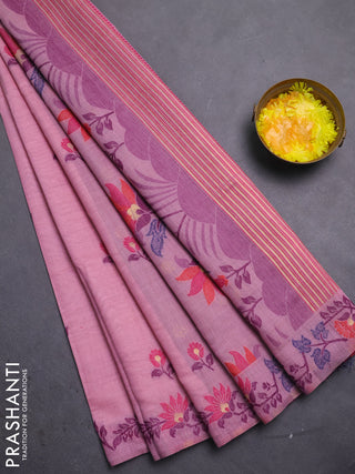 Jamdhani cotton saree pastel pink and purple with allover thread woven buttas and jamdhani pallu