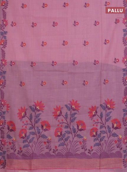 Jamdhani cotton saree pastel pink and purple with allover thread woven buttas and jamdhani pallu