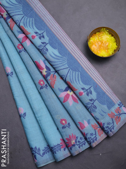 Jamdhani cotton saree teal blue and navy blue with allover thread woven buttas and jamdhani pallu