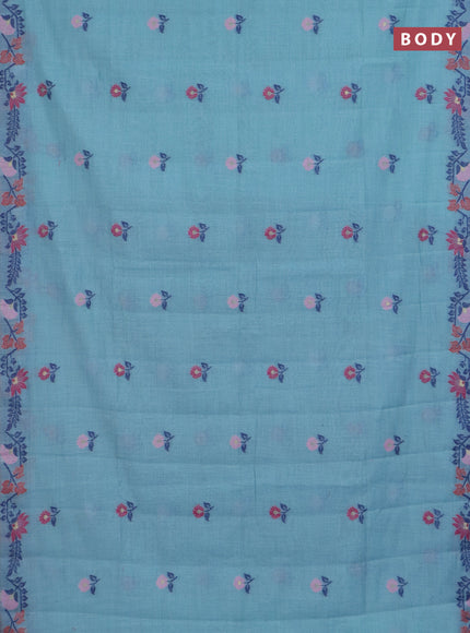 Jamdhani cotton saree teal blue and navy blue with allover thread woven buttas and jamdhani pallu