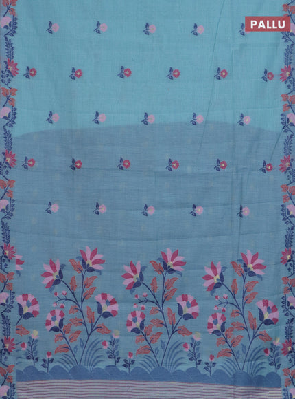 Jamdhani cotton saree teal blue and navy blue with allover thread woven buttas and jamdhani pallu