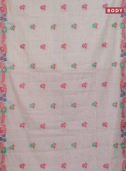 Jamdhani cotton saree beige and red with allover thread woven buttas and jamdhani pallu