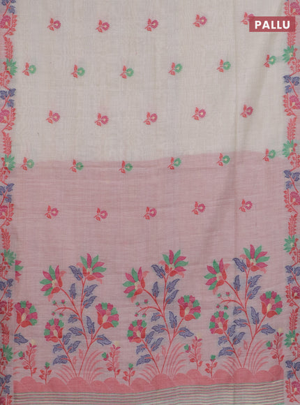 Jamdhani cotton saree beige and red with allover thread woven buttas and jamdhani pallu