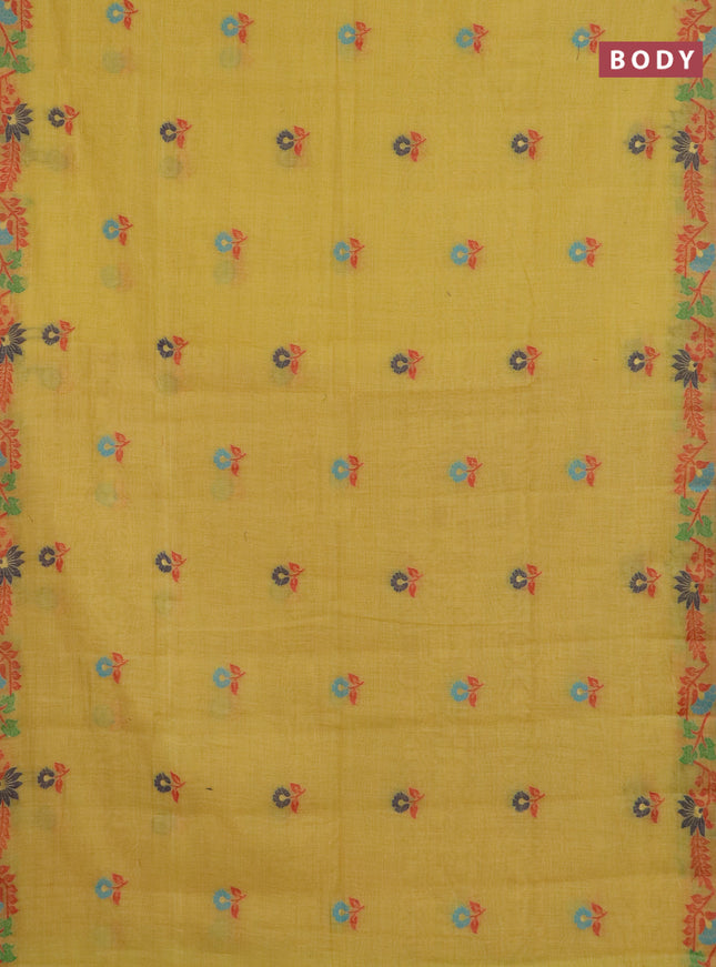 Jamdhani cotton saree yellow and red with allover thread woven buttas and jamdhani pallu