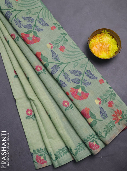 Jamdhani cotton saree pista green and green with allover thread woven buttas and jamdhani pallu