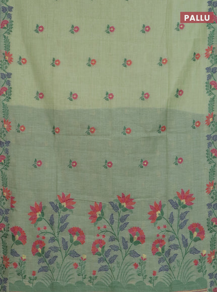 Jamdhani cotton saree pista green and green with allover thread woven buttas and jamdhani pallu