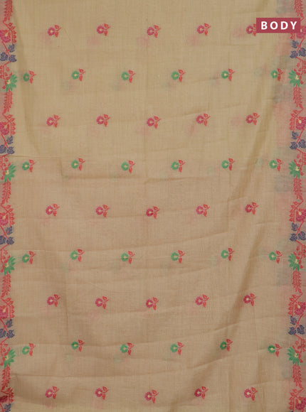 Jamdhani cotton saree sandal and red with allover thread woven buttas and jamdhani pallu