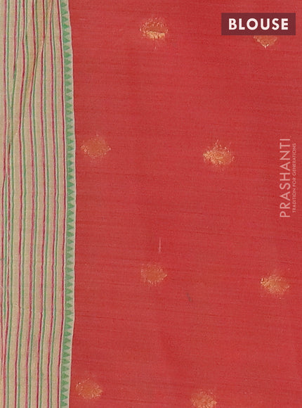 Jamdhani cotton saree sandal and red with allover thread woven buttas and jamdhani pallu