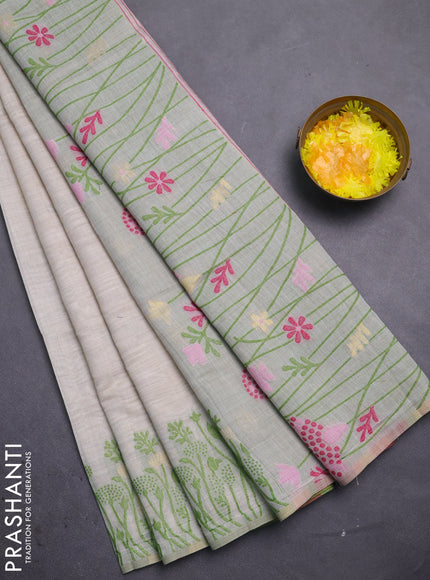 Jamdhani cotton saree beige and light green with allover thread woven buttas and jamdhani pallu