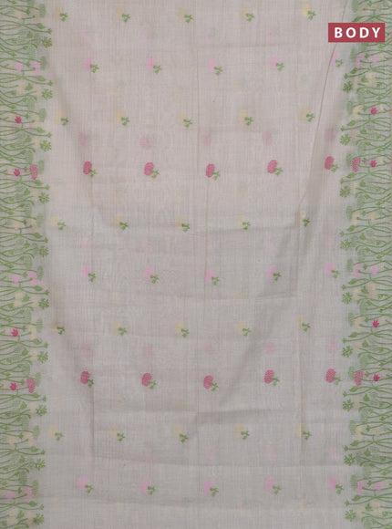 Jamdhani cotton saree beige and light green with allover thread woven buttas and jamdhani pallu