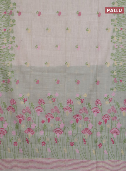 Jamdhani cotton saree beige and light green with allover thread woven buttas and jamdhani pallu