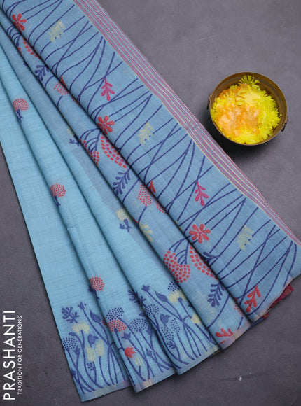 Jamdhani cotton saree teal blue and navy blue with allover thread woven buttas and jamdhani pallu