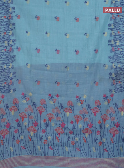 Jamdhani cotton saree teal blue and navy blue with allover thread woven buttas and jamdhani pallu