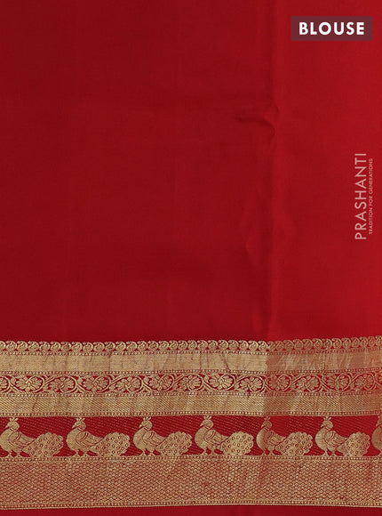 Pure kanchipuram silk saree blue and red with allover penkalamkari prints and rich peacock zari woven border
