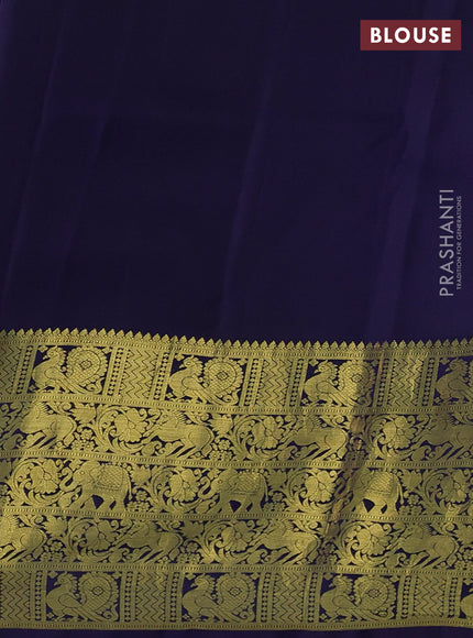 Pure kanchipuram silk saree pastel blue and navy blue with allover penkalamkari prints and long rich zari woven border