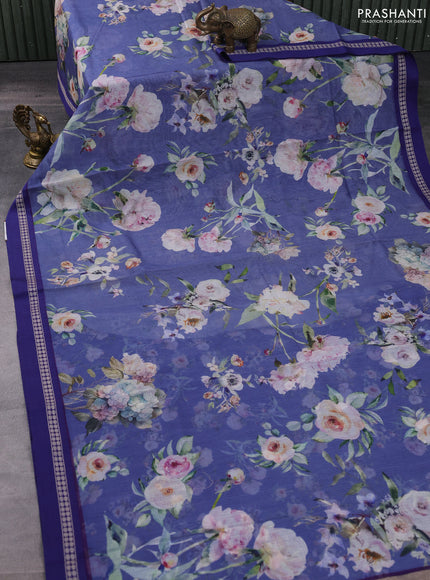 Kota silk cotton saree blue shade and blue with allover floral digital prints and thread woven border