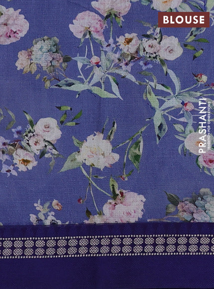 Kota silk cotton saree blue shade and blue with allover floral digital prints and thread woven border