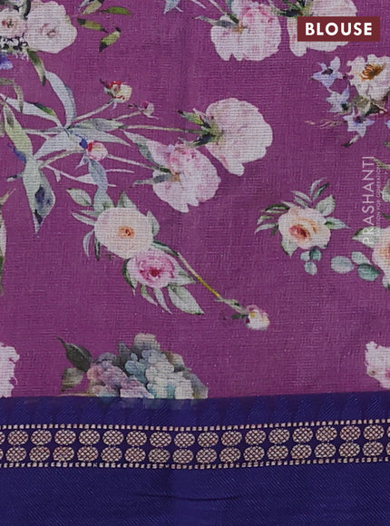 Kota silk cotton saree purple shade and blue with allover floral digital prints and thread woven border