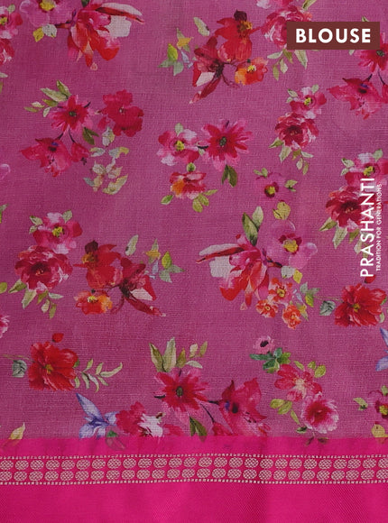 Kota silk cotton saree pink shade and pink with allover floral digital prints and thread woven border