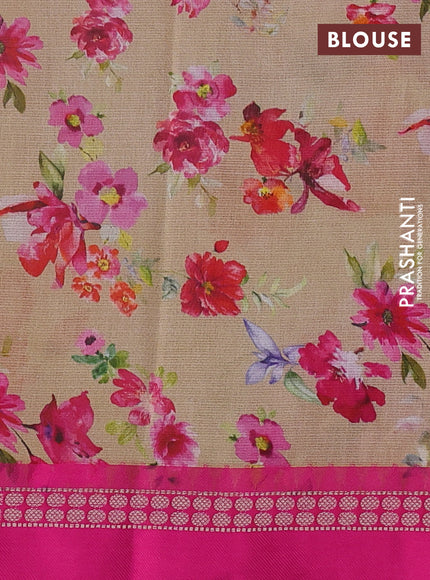 Kota silk cotton saree sandal and pink with allover floral digital prints and thread woven border