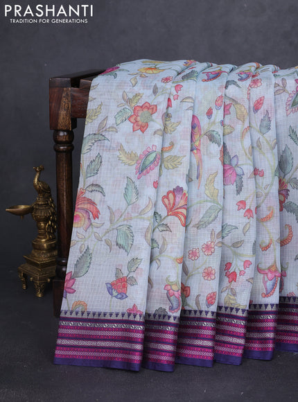 Kota silk cotton saree teal blue and navy blue with allover digital prints and thread woven border