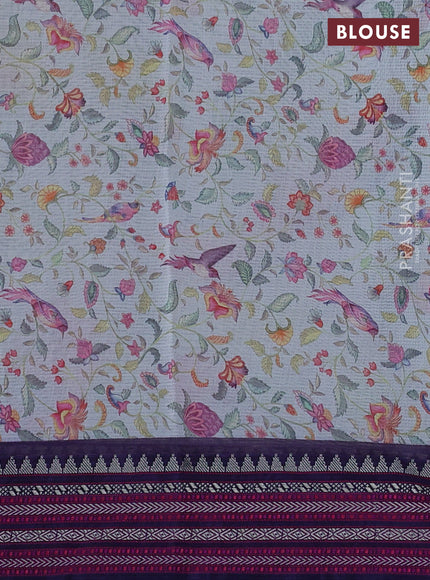 Kota silk cotton saree teal blue and navy blue with allover digital prints and thread woven border