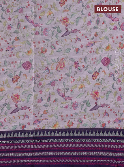 Kota silk cotton saree baby pink and navy blue with allover digital prints and thread woven border