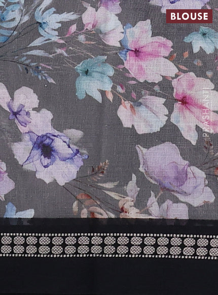 Kota silk cotton saree grey and black with allover floral digital prints and thread woven border