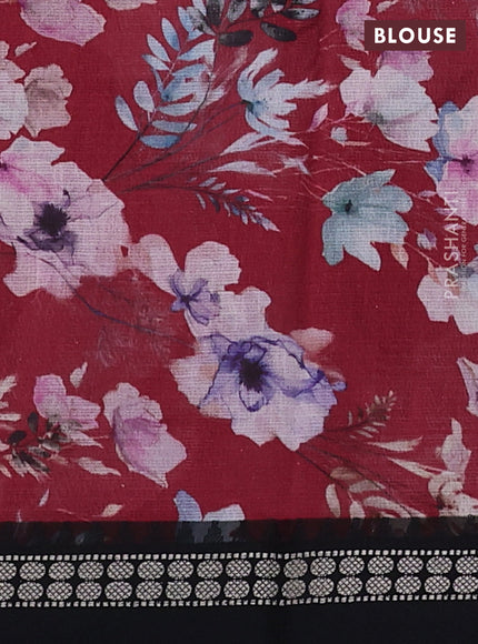 Kota silk cotton saree maroon and black with allover floral digital prints and thread woven border