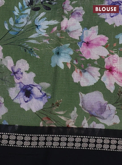 Kota silk cotton saree sap green and black with allover floral digital prints and thread woven border