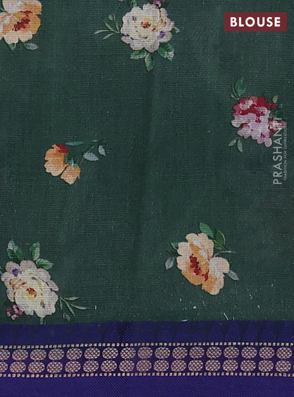 Kota silk cotton saree sap green and blue with allover floral digital prints and thread woven border