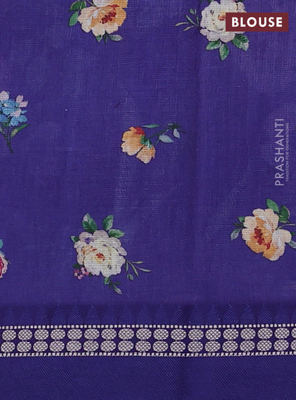 Kota silk cotton saree blue with allover floral digital prints and thread woven border