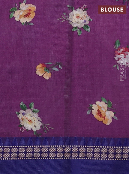 Kota silk cotton saree purple and blue with allover floral digital prints and thread woven border