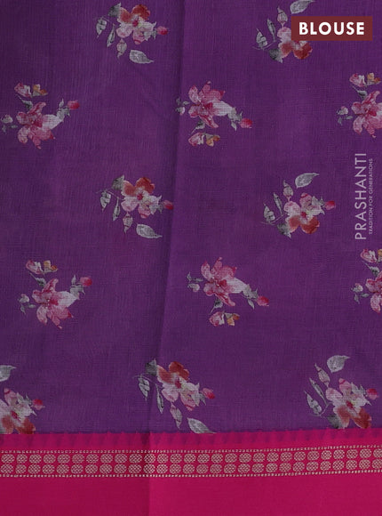 Kota silk cotton saree lavender shade and pink with allover floral digital prints and thread woven border