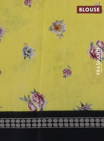 Kota silk cotton saree yellow and black with allover floral digital prints and thread woven border