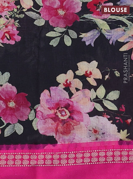 Kota silk cotton saree black and pink with allover floral digital prints and thread woven border