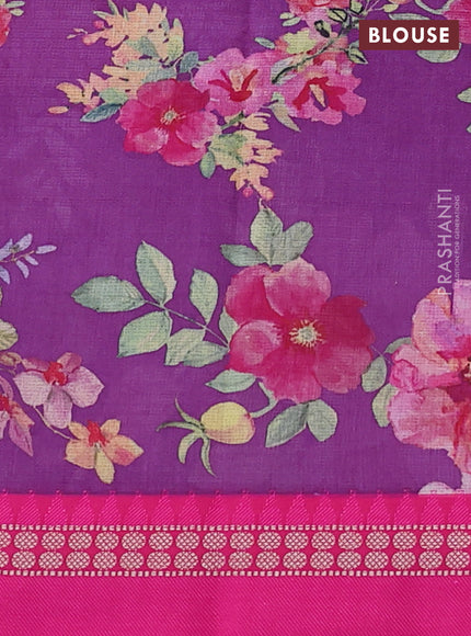 Kota silk cotton saree purple and pink with allover floral digital prints and thread woven border