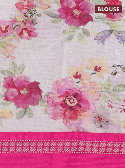Kota silk cotton saree cream and pink with allover floral digital prints and thread woven border