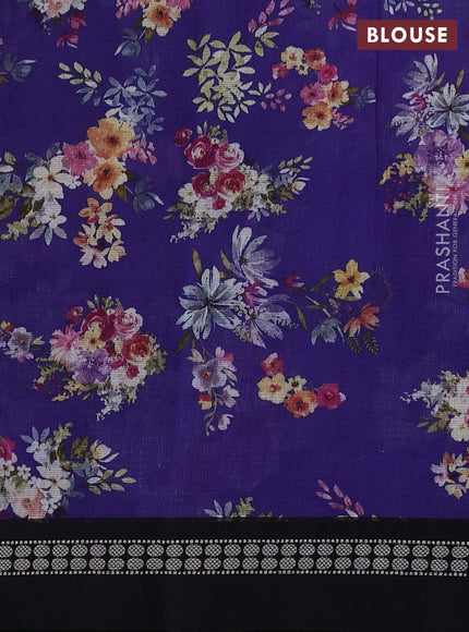 Kota silk cotton saree blue and black with allover floral digital prints and thread woven border
