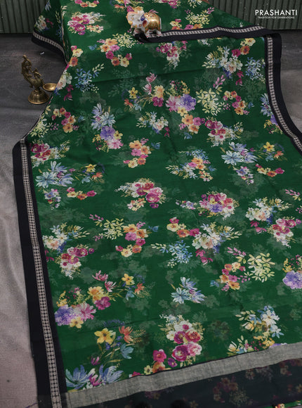 Kota silk cotton saree green and black with allover floral digital prints and thread woven border
