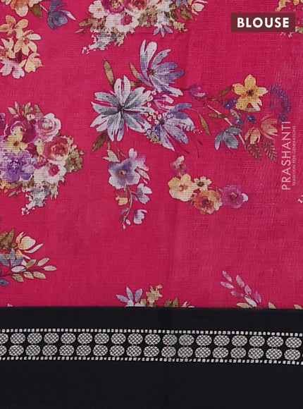 Kota silk cotton saree pink and black with allover floral digital prints and thread woven border