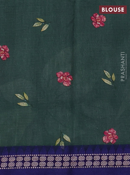 Kota silk cotton saree bottle green and blue with floral digital prints and thread woven border