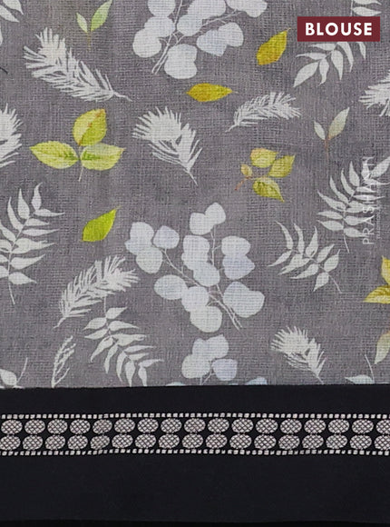 Kota silk cotton saree grey and black with allover leaf digital prints and thread woven border