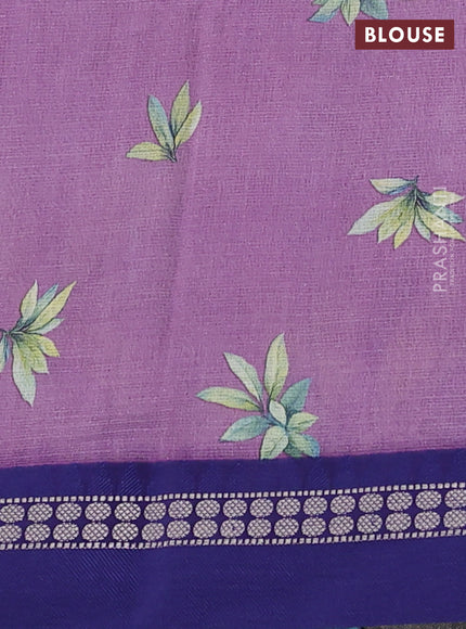 Kota silk cotton saree pastel purple and blue with digital prints and thread woven border