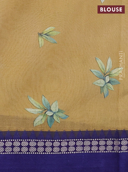 Kota silk cotton saree dark sandal and blue with digital prints and thread woven border
