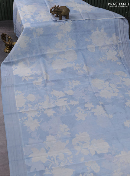 Kota silk cotton saree pastel blue shade with floral digital prints and thread woven border