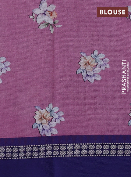 Kota silk cotton saree pastel purple and blue with floral digital prints and thread woven border