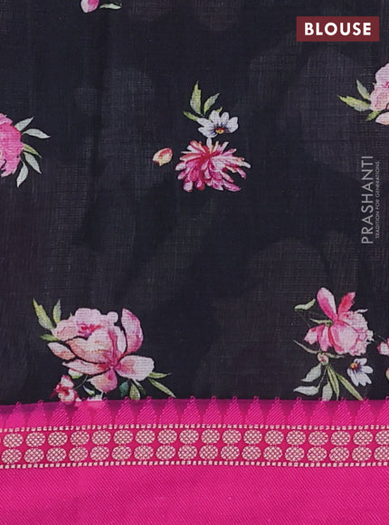 Kota silk cotton saree black and pink with allover floral digital prints and thread woven border