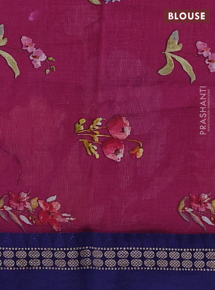 Kota silk cotton saree magenta pink and blue with floral digital prints and thread woven border